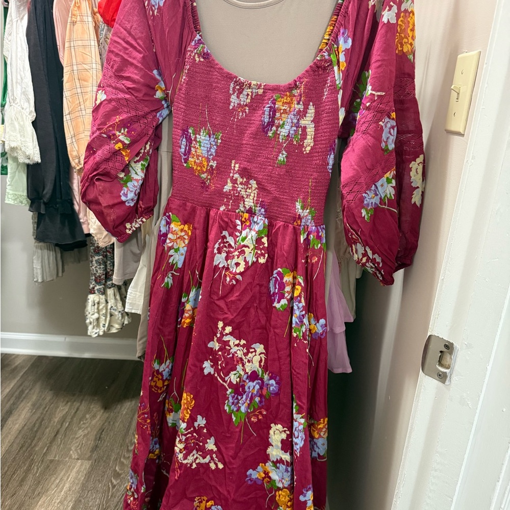 Free People Morning Glory Floral Smocked Long Sleeve Maxi
